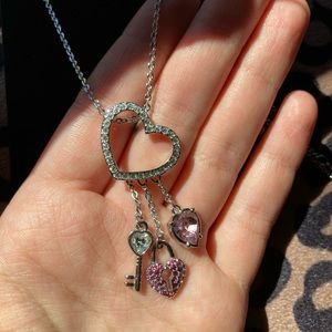 Swarovski Necklace Heart with Pink Lock and Key